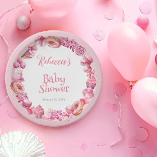 Roze Snoep Lijst Meisje Baby shower Papieren Bordje