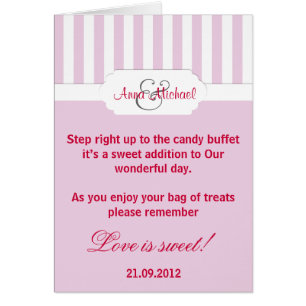 Roze snoep stripe Snoep Buffet Poem Card