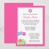 Roze Snoep Stripes Bat Mitzvah Kaart (Voorkant / Achterkant)