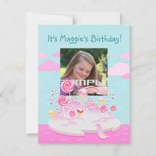 Roze snoep wereldcake voor verjaardagsfeest kaart