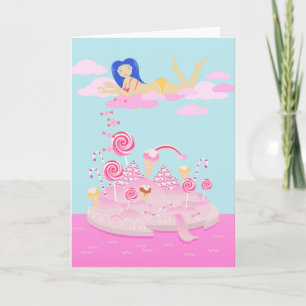 Roze snoep wereldcake voor verjaardagsfeest kaart