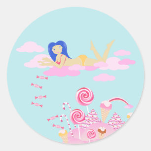 Roze snoep wereldcake voor verjaardagsfeest ronde sticker