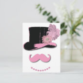 Roze snor, bovenste hoed, veren en bloem briefkaart (Staand voorkant)