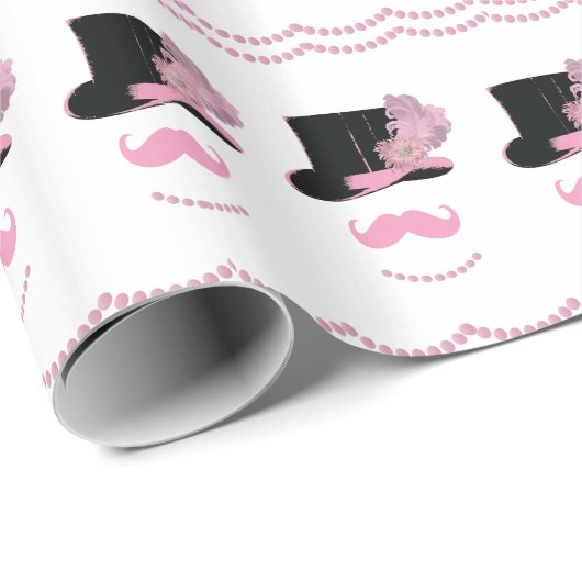 Roze snor, hoge hoed en parels cadeaupapier (Rol Hoek)