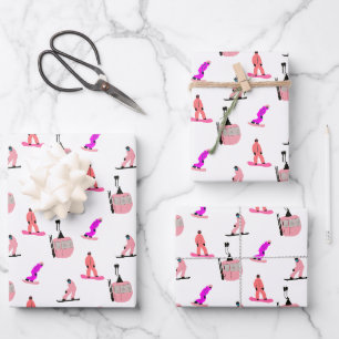 Roze snowboard inpakpapier vel