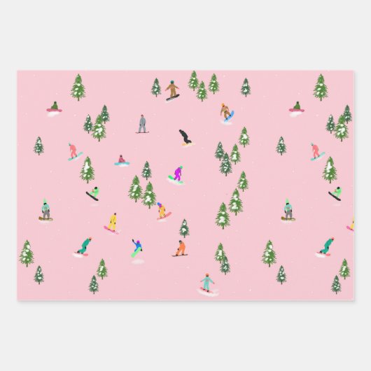 Roze snowboarders Illustratie Inpakpapier Vel (Voorkant)