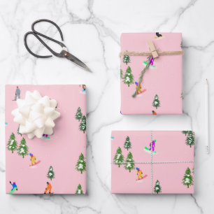 Roze snowboarders Illustratie Inpakpapier Vel
