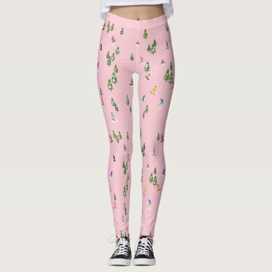 Roze snowboarders Illustratie Leggings (Voorkant)