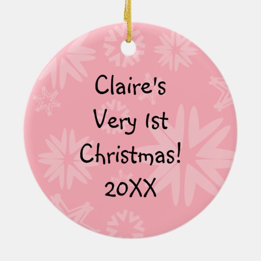 Roze Snowflake Baby 1e kerstversiering Keramisch Ornament (Achterkant)