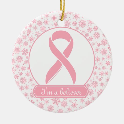 Roze Snowflake Breast Cancer Ornament (Voorkant)