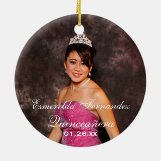 Roze Snowflake Foto Quinceañera Keepomwille Orname Keramisch Ornament (Achterkant)