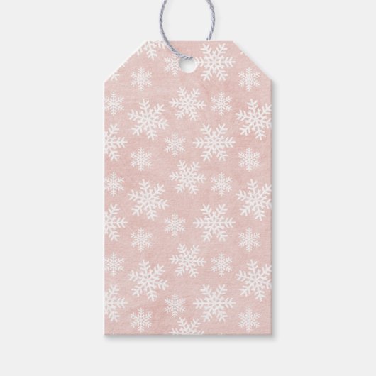 Roze Snowflake Holiday Kerstmeisje Feminine Cadeaulabel (Voorkant)