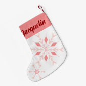 Roze Snowflake JOY met naam Kleine Kerstsok (Achterkant (Hangend))