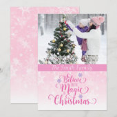 Roze Snowflake Kaart met kerstfoto's (Voorkant / Achterkant)