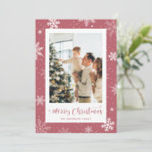 Roze Snowflake Kaart met kerstfoto's (Staand voorkant)