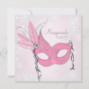 Roze Snowflake Masquerade Party Kaart