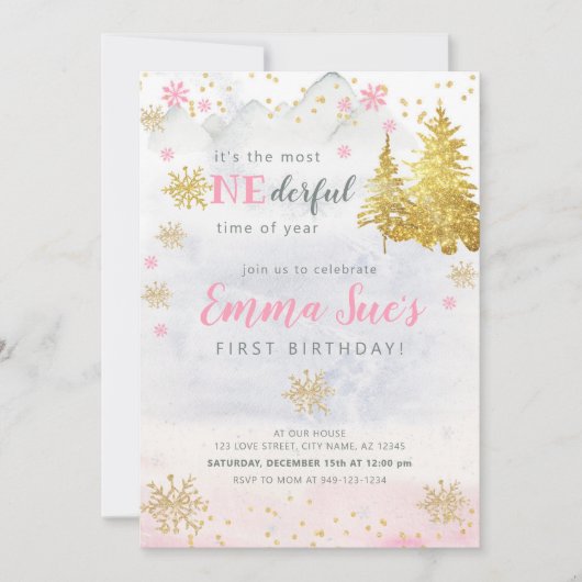 Roze Snowflake ONEderful Time of Year Birthday Kaart (Voorkant)