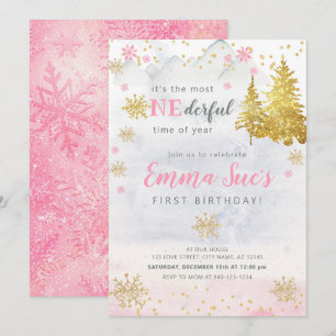 Roze Snowflake ONEderful Time of Year Birthday Kaart
