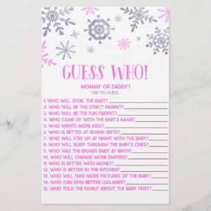 Roze Snowflake raad eens wie! Baby shower game Briefpapier