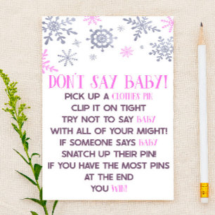 Roze Snowflake Zeg geen Baby shower Game Briefpapier