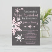 Roze Snowflakes Baby shower Kaart (Staand voorkant)