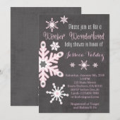 Roze Snowflakes Baby shower Kaart (Voorkant / Achterkant)