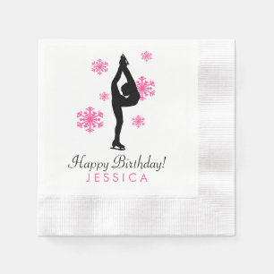 Roze Snowflakes Ice Skating Party Paper Napkins Servet