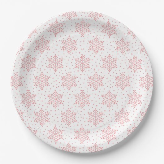 Roze Snowflakes Papieren Bordje (Voorkant)