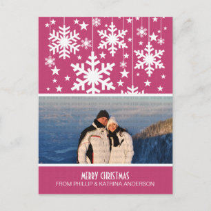 Roze Snowflakes Stars Foto Briefkaart