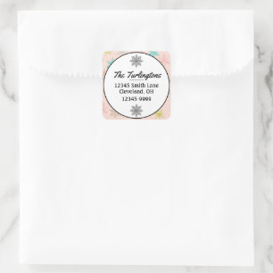 Roze Snowflakes Turquoise Limoen Return Address Vierkante Sticker