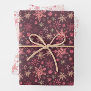 Roze Snowflakes Wrapping Paper Flat Sheet Set van 