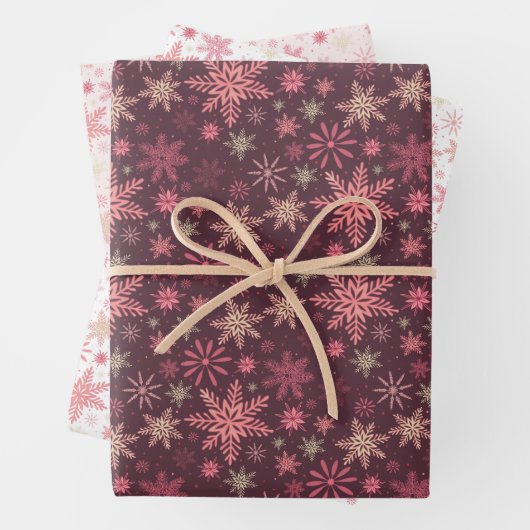 Roze Snowflakes Wrapping Paper Flat Sheet Set van (In situ)