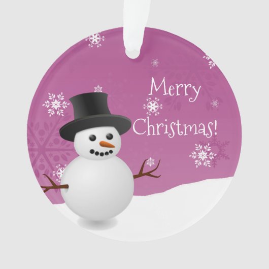 Roze Snowman Winter Scene kerstversiering Ornament (voorkant)