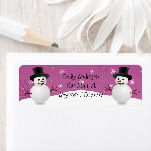 Roze Snowman Winter Scene Return Address Label (Insitu)