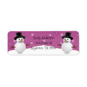 Roze Snowman Winter Scene Return Address Label (Voorkant)