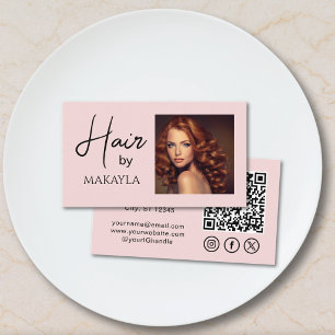 Roze Social Icon QR Code Foto Haarstylist Visitekaartje