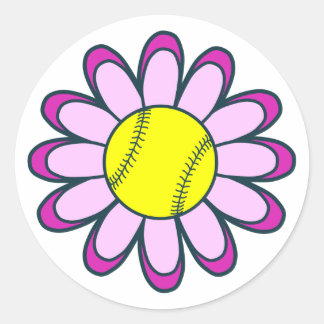 Roze Softball Meisje Ronde Sticker