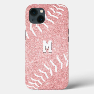 roze softball voor meisjes met een monogramma iPhone 13 hoesje