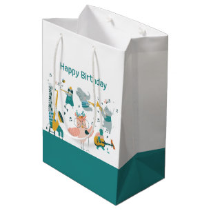 Roze Songbird met Animal Band Verjaardag Medium Cadeauzakje