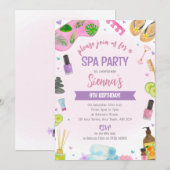 Roze Spa Feest Verjaardagsuitnodiging Verwennen &  Kaart (Voorkant / Achterkant)