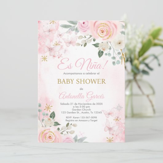 Roze Spaans Baby shower Meisje Kaart (Staand voorkant)