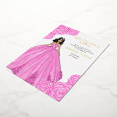 Roze Spaans Quinceanera Folie Uitnodiging (Gedraaid)