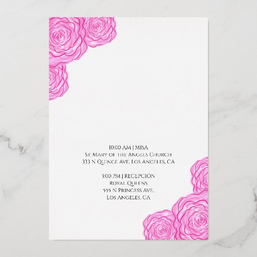 Roze Spaans Quinceanera Folie Uitnodiging (Achterkant)