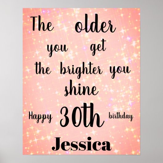  roze sparkle 30th Birthday Name Poster (Voorkant)