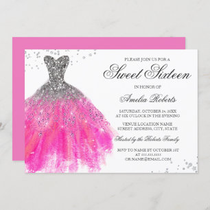 Roze Sparkle Dress Sweet Sixteen Uitnodiging