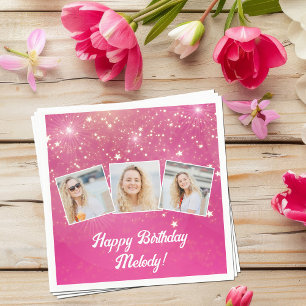 Roze Sparkle Foto Collage Meisjes Verjaardagsfeest Servet