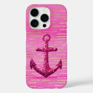 Roze Sparkle Glitter Nautisch Zeilanker iPhone 16 Pro Hoesje