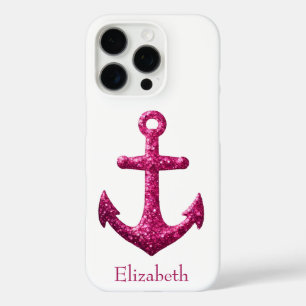 Roze Sparkle Glitter Nautisch Zeilanker Naam iPhone 16 Pro Hoesje