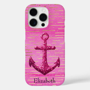 Roze Sparkle Glitter Nautisch Zeilanker Naam iPhone 16 Pro Hoesje