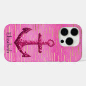 Roze Sparkle Glitter Nautisch Zeilanker Naam Case-Mate iPhone Case (Achterkant (horizontaal))